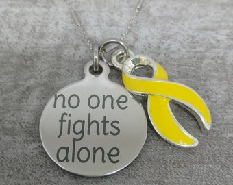 Yellow awareness ribbon necklace - yellow ribbon charm necklace  - childhood cancer awareness - gold awareness ribbon jewelry