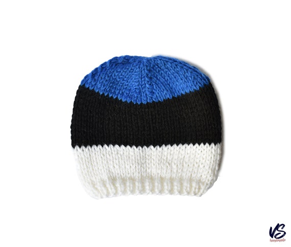 Estonia Flag Patriotic Knit Hat for Preemie, Newborn, Kids and Adults (Sizes 0 Months - Adult) . Baby wool/baby cotton.VSHandmadeLV