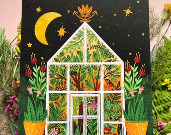 Greenhouse at Night Art Print