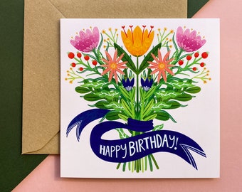 Birthday Flowers Blank Greeting Card