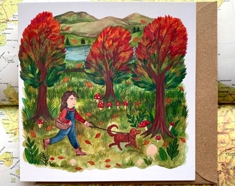 Dog Walks in the Woods Greeting Card