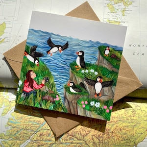 Clifftop Adventure - Carte de voeux pour les amateurs de macareux et les amateurs d'observation des oiseaux