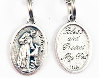 Pet Medal with Prayer Card Saint Francis of Assisi Blessing of the Pets Patron Saint Collar Tag Bless and Protect My Pet, Free Shipping