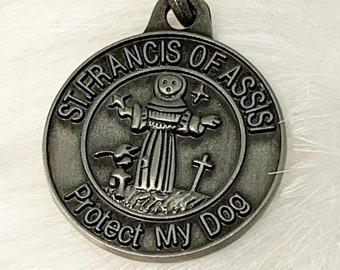 St. Francis of Assisi Protect My Dog Pet Medal and Prayer Card, All Creatures Great and Small, Blessing of the Pets, Pet Collar Tags