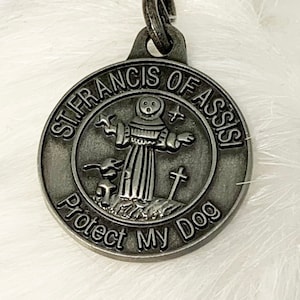 St. Francis of Assisi Protect My Dog Pet Medal and Prayer Card, All Creatures Great and Small, Blessing of the Pets, Pet Collar Tags