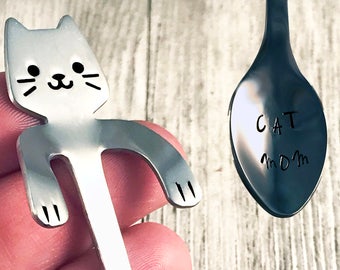 Custom stamped cat spoon, Cat Lover Gift, Gifts for BFF, gifts under 15, crazy cat lady, coworker gift, coffee spoon, stirring spoon