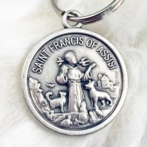 1.25 inch round Patron Saint of Animals Francis of Assisi Pet Collar Tag and Prayer Card, Protect My Pet medal, Dog Collar Tag, free ship