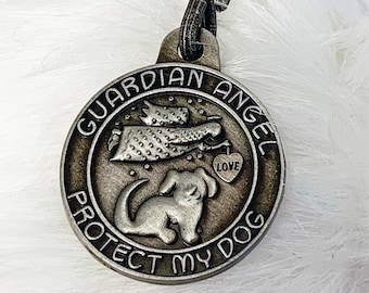 Guardian Angel Pet Tag with a Prayer Card, Catholic Pet Tags, Protect My Dog, God Bless My Dog, Pet Medal, New Dog Gift, Faith Gift for Dog