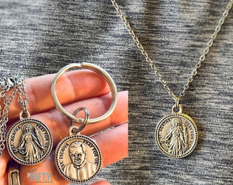 Pick your Saint on a necklace or a keychain | 7/8-inch Medal | Patron Saint Gift | Catholic | Faith Jewelry | Free Shipping | Unisex