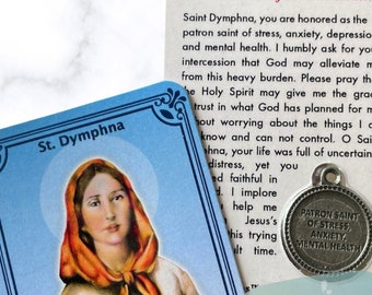 Saint Dymphna Prayer Card and Medal, Patron Saint of Mental Health, Catholic Supply, Faith Gift, Free Shipping, Saints Gifts for her