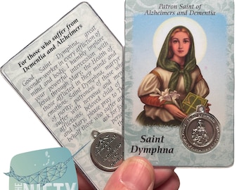 Saint Dymphna Prayer Card with Small Medal, Patron Saint of Alzheimers and Dementia, Catholic Faith Gift, Patron Saint, Free Shipping