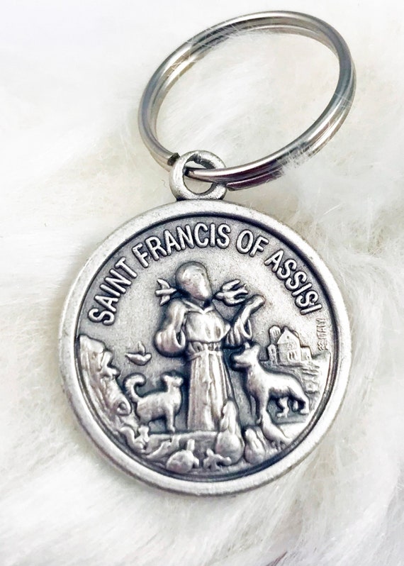 1.25 inch round Patron Saint of Animals Francis of Assisi Pet Collar Tag and Prayer Card, Protect My Pet medal, Dog Collar Tag, free ship