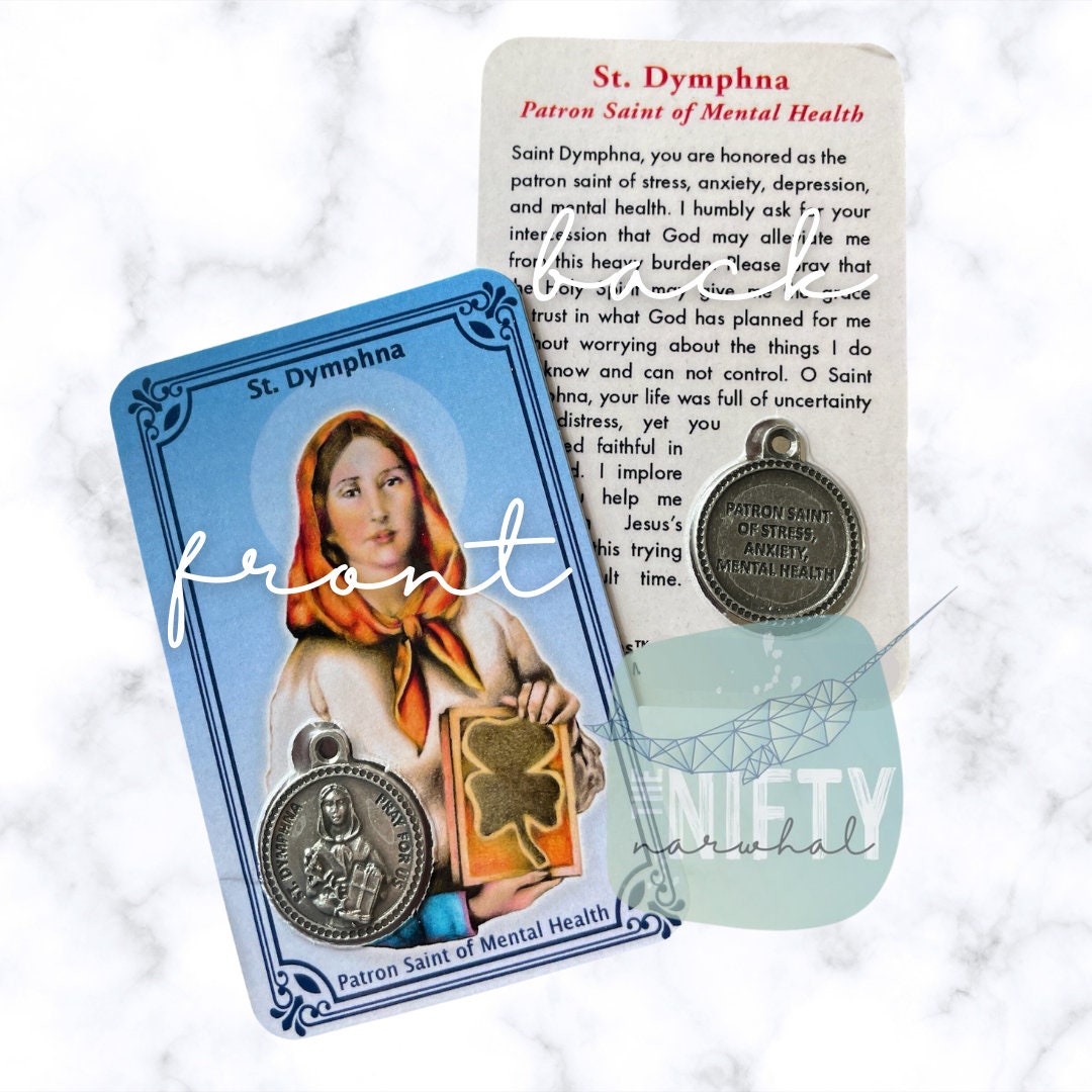 Saint Dymphna Prayer Card and Medal, Patron Saint of Mental Health, Catholic Supply, Faith Gift, Free Shipping, Saints Gifts for her