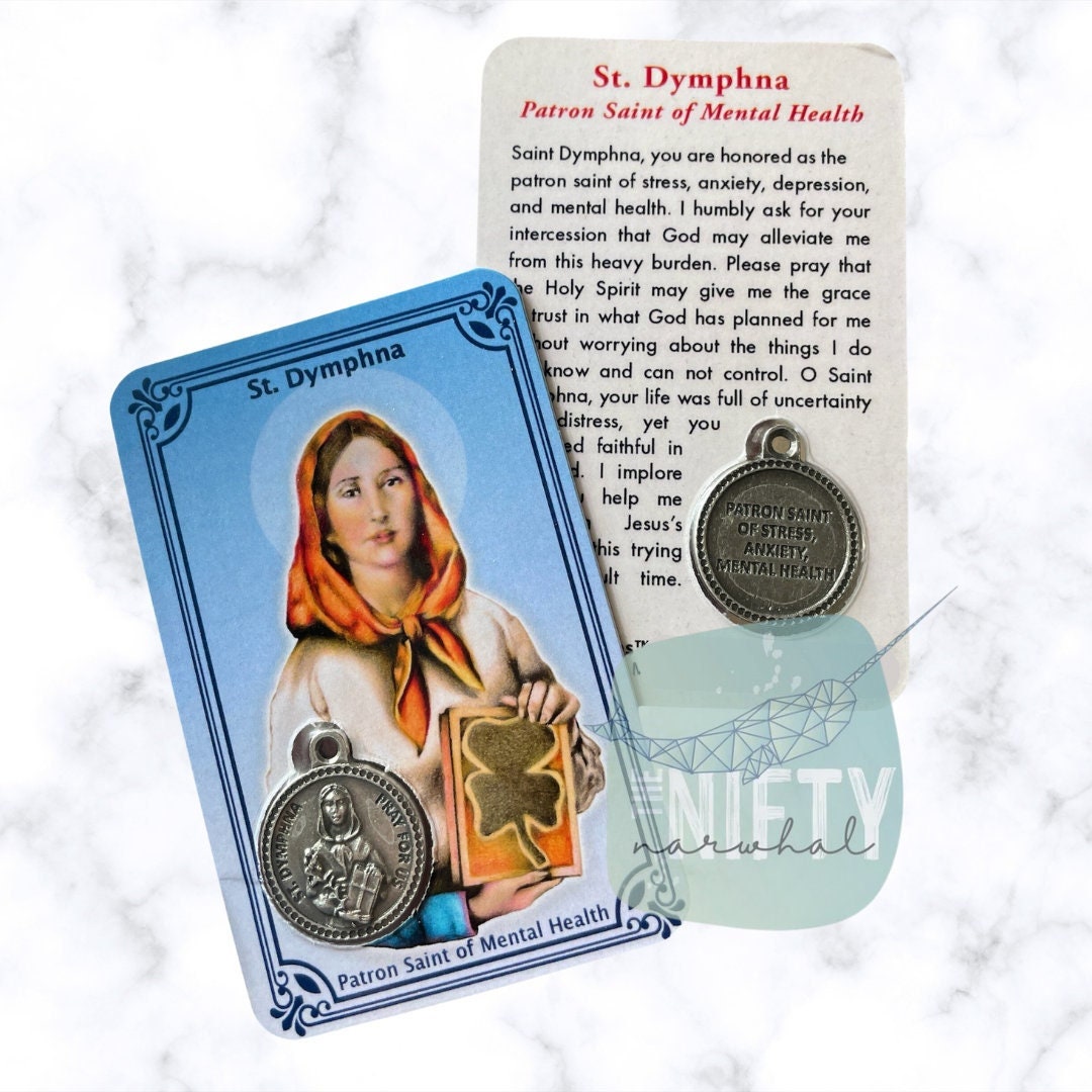 Saint Dymphna Prayer Card and Medal, Patron Saint of Mental Health, Catholic Supply, Faith Gift, Free Shipping, Saints Gifts for her