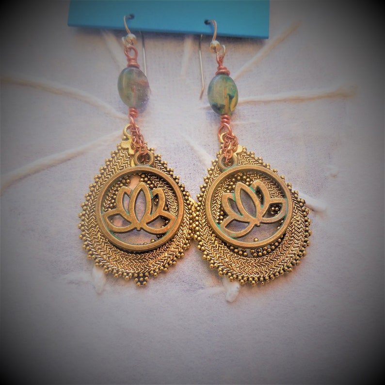 STATEMENT Earringstibetan Gold Brass LOTUS Symbol of Purity Etsy