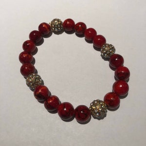 Red Garnet with Gold Crystal bead bracelet