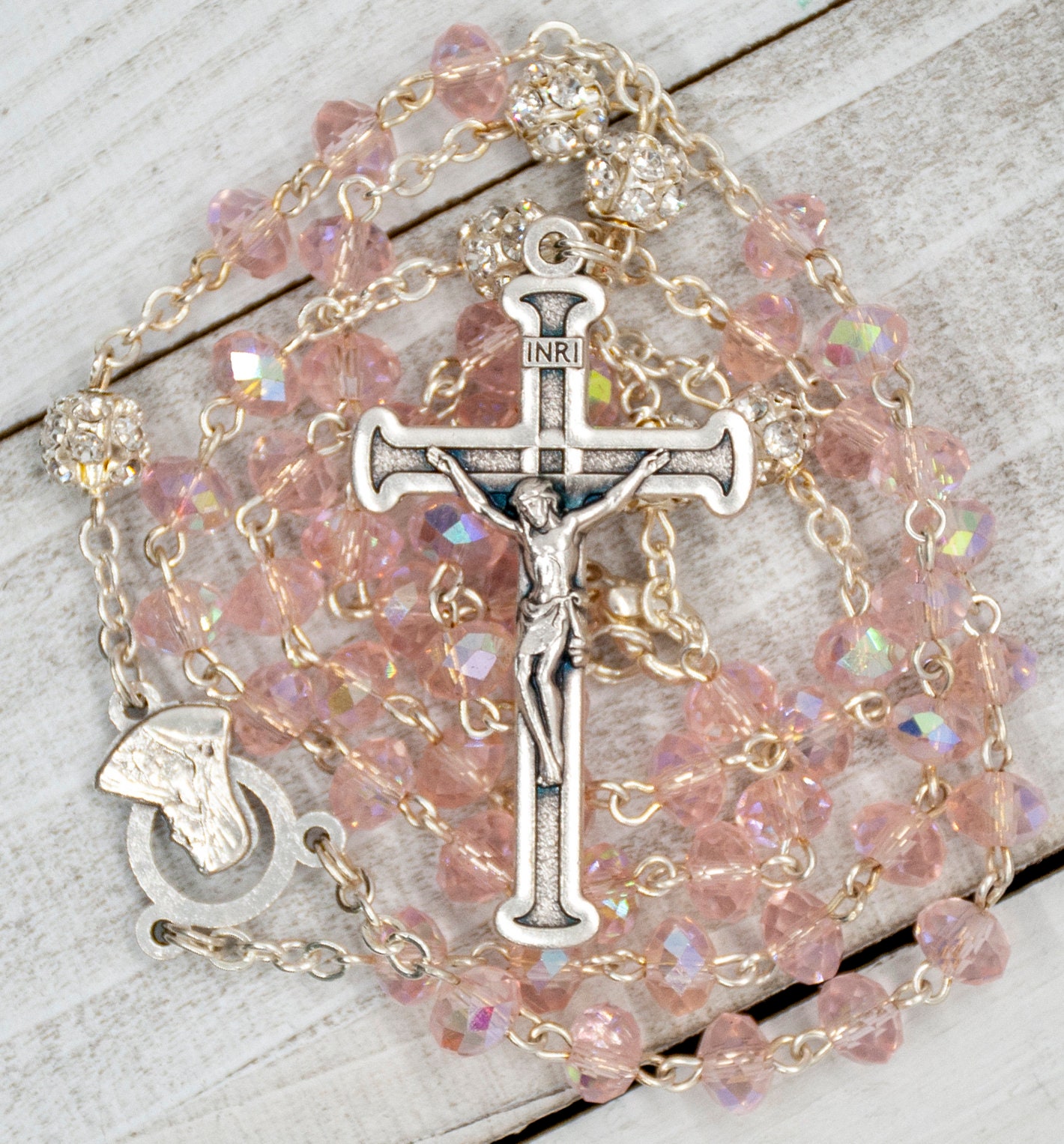 Pink Crystal Rosary Beads with Traditional Crucifix Etsy