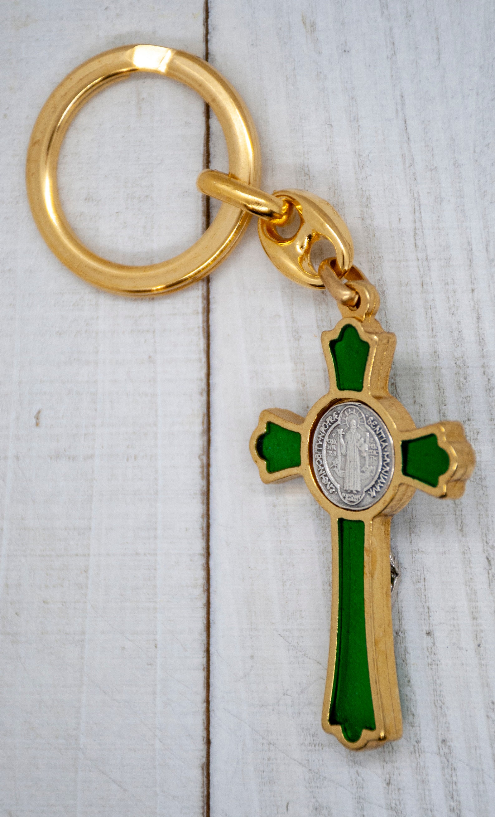 Saint Benedict Crucifix Keychain With Colored Enamel Etsy