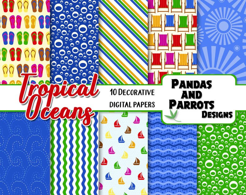 10 jpeg Papers Instant Download crab ships light house swimsuits fish sun dolfins TROPICAL OCEANS Clipart /& Papers Kit 30 png Cliparts