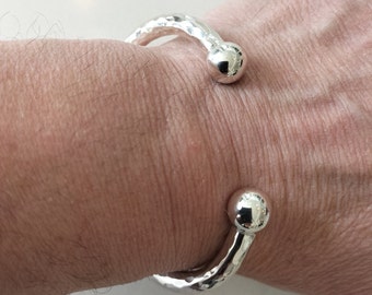 Hammered Sterling Silver Torque Bangle - Heavy (55g) Mens Bracelet