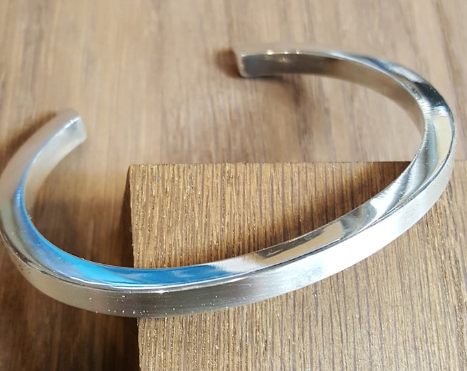 Mens Silver Bangle, 45g Handmade Heavy Silver Brush Satin Finish