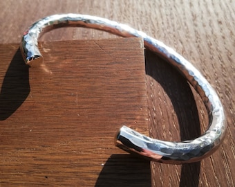 Hammered Sterling Silver Torque Bangle - 50g Heavy Mens Bracelet