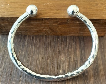 Hammered 1oz Sterling Silver Torque Bangle: Mens Silver Bracelet