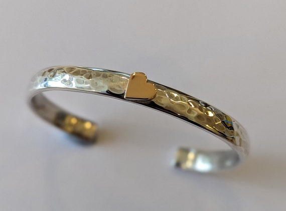 Silver and Solid Rose Gold Heart Bracelet Silver Bracelet Rose Gold Heart Christening Bracelet Christening Bangle Valentine Gift Etsy