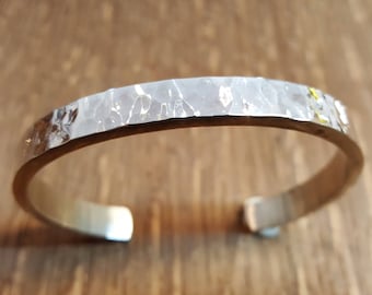 Handmade Hammered Sterling Silver Bangle: Heavy (44g) Mens Cuff Bracelet