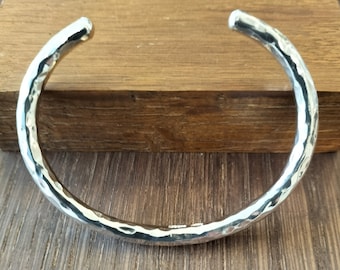 Hammered Sterling Silver Torque Bangle - 33g Heavy Mens Bracelet