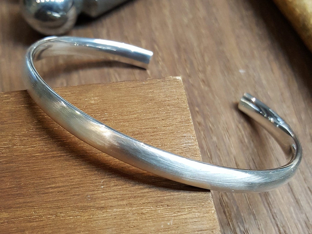 Handmade Sterling Silver Bangle 25g: Brushed Satin Finish - Etsy