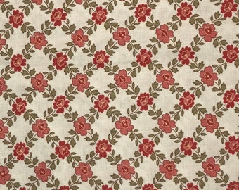 La Rose Rouge by French General, Moda Fabrics; 1/2 yard cut;cotton fabric with floral design on parchment-colored background; 44” wide