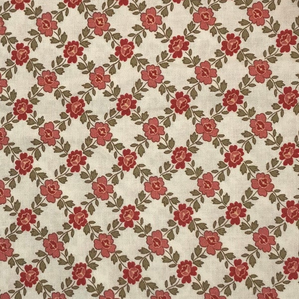 La Rose Rouge by French General, Moda Fabrics; 1/2 yard cut;cotton fabric with floral design on parchment-colored background; 44” wide