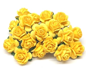 Golden yellow 20mm Open Mulberry Paper Roses Or040