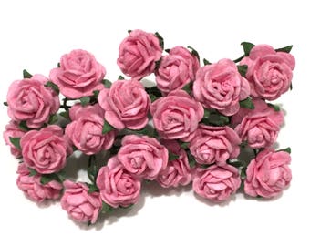 Deep Pink Open Mulberry Paper Roses Or036