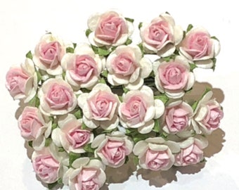 Pink and White Open Mulberry Paper Roses OR144