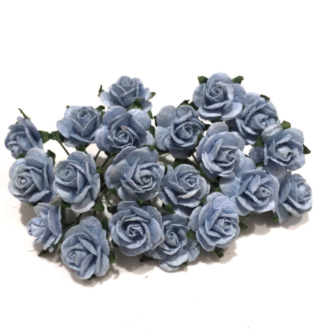 Dusky Blue Open Mulberry Paper Roses Or027 - Etsy