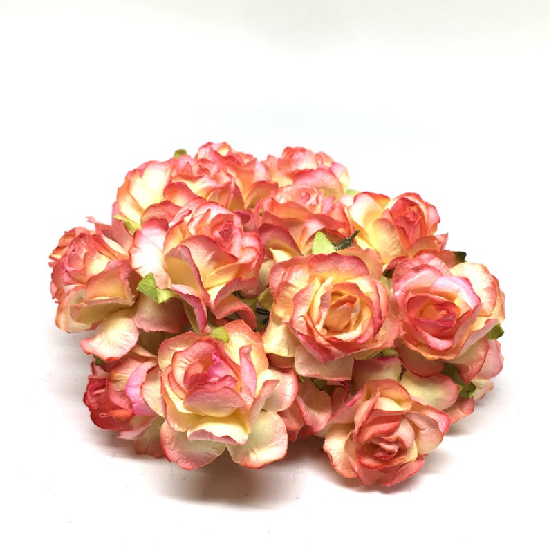 Pink And Cream Classic Mulberry Paper Roses Cr013 image 1