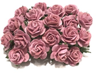 Dusky Pink Open Mulberry Paper Roses Or023