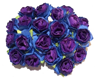 Two Tone Blue and Purple Tattered Mulberry Paper Roses Tr031