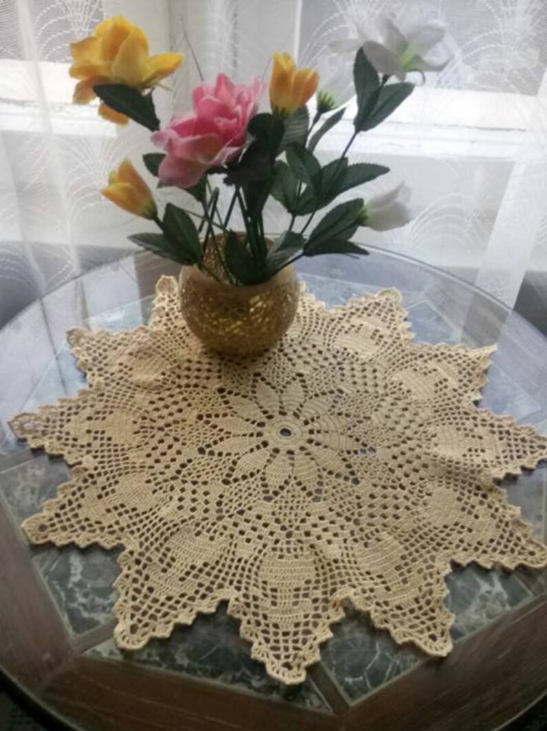 Crochet Doily Light Yellow Doily Round Crochet Doily Flower Etsy