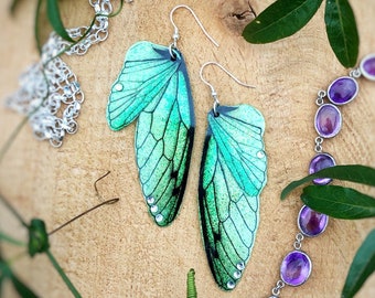 Fairy wing earrings green resin resin degraded transparent Fairy wing earrings green transparent gradient resin
