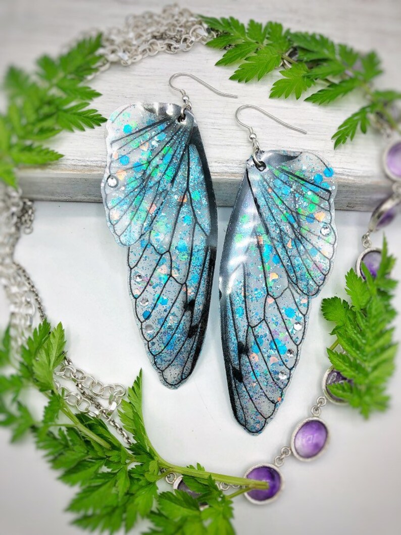 Fairy Wing Earrings Blue Sparkly Fairy Wings Glittery | Etsy