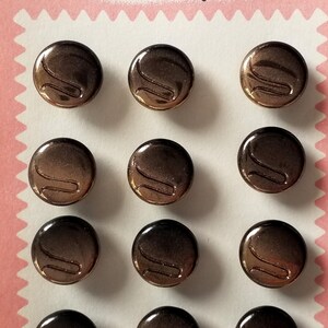Vintage glass buttons. Jet, gold bronze lustr finish. Card (12) Round 13 mm