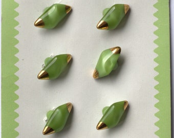 Vintage glass buttons. Green moonlight gold. Card (6) 18.2x11 mm