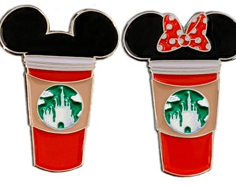 Red holiday mouse castke coffee cup pins