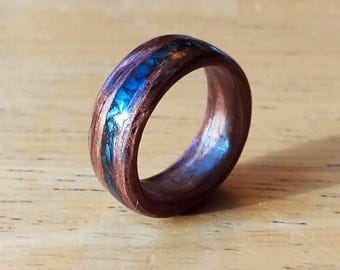 Walnut Bentwood Ring with Hematite Inlay - "Iron Wall"