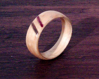 Beech Bentwood Ring with Ebony and Purpleheart Inlays - "Heather's Ring"