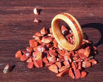 Ash and Cherry Bentwood Ring with Red Jasper Inlay - "Rudy"