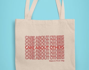 Cotton Canvas Tote Bag, "Care About Others" Print